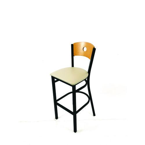 Image of JMC Furniture CRBBVTAUD Circle Series Barstool, Supports Up to 300 lb, 28.5" Seat Height, Taupe Seat, Natural Back, Black Base