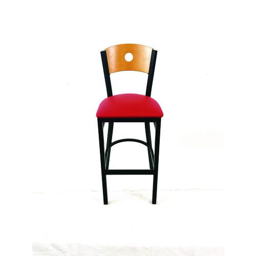 Image of JMC Furniture CRBBVREDD Circle Series Barstool, Supports Up to 300 lb, 28.5" Seat Height, Red Seat, Natural Back, Black Base