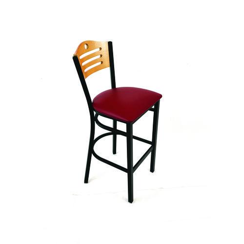 Image of JMC Furniture EBBVBURD Eagle Series Barstool, Supports Up to 300 lb, 28.5" Seat Height, Burgundy Seat, Natural Back, Black Base
