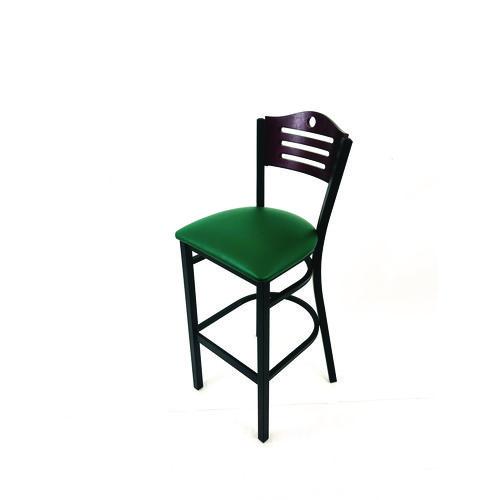 Image of JMC Furniture EBBVGRNB Eagle Series Barstool, Supports Up to 300 lb, 28.5" Seat Height, Green Seat, Dark Mahogany Back, Black Base