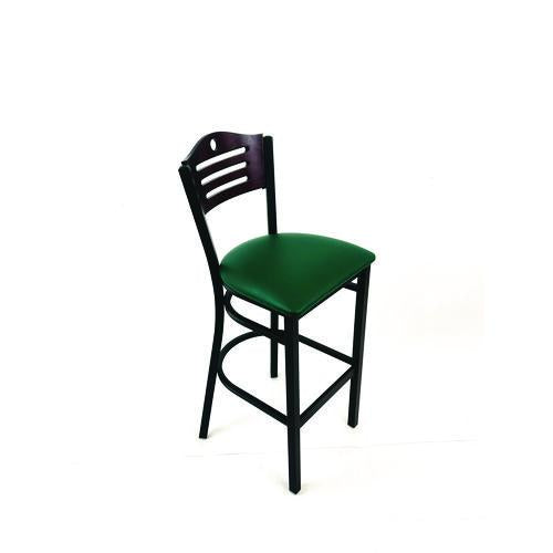 Image of JMC Furniture EBBVGRNB Eagle Series Barstool, Supports Up to 300 lb, 28.5" Seat Height, Green Seat, Dark Mahogany Back, Black Base
