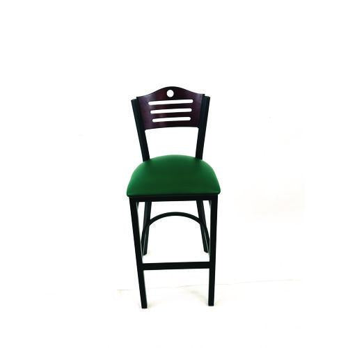 Image of JMC Furniture EBBVGRNB Eagle Series Barstool, Supports Up to 300 lb, 28.5" Seat Height, Green Seat, Dark Mahogany Back, Black Base