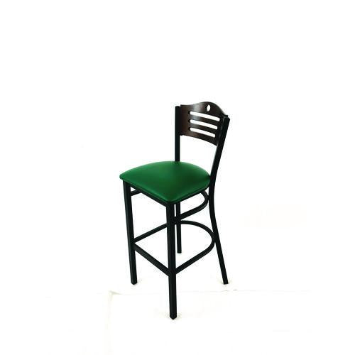 Image of JMC Furniture EBBVGRNC Eagle Series Barstool, Supports Up to 300 lb, 28.5" Seat Height, Green Seat, Dark Walnut Back, Black Base