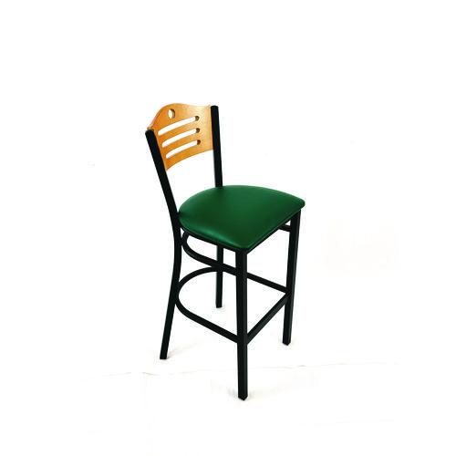 Image of JMC Furniture EBBVGRND Eagle Series Barstool, Supports Up to 300 lb, 28.5" Seat Height, Green Seat, Natural Back, Black Base
