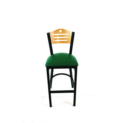 Image of JMC Furniture EBBVGRND Eagle Series Barstool, Supports Up to 300 lb, 28.5" Seat Height, Green Seat, Natural Back, Black Base