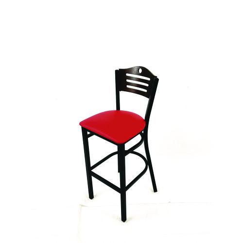 Image of JMC Furniture EBBVREDC Eagle Series Barstool, Supports Up to 300 lb, 28.5" Seat Height, Red Seat, Dark Walnut Back, Black Base