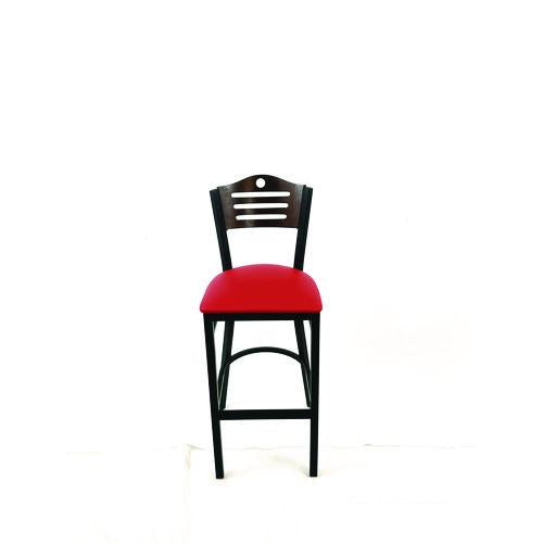 Image of JMC Furniture EBBVREDC Eagle Series Barstool, Supports Up to 300 lb, 28.5" Seat Height, Red Seat, Dark Walnut Back, Black Base