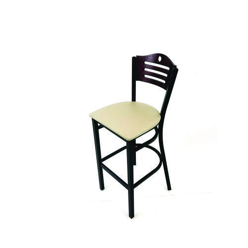 Image of JMC Furniture EBBVTAUB Eagle Series Barstool, Supports Up to 300 lb, 28.5" Seat Height, Taupe Seat, Dark Mahogany Back, Black Base