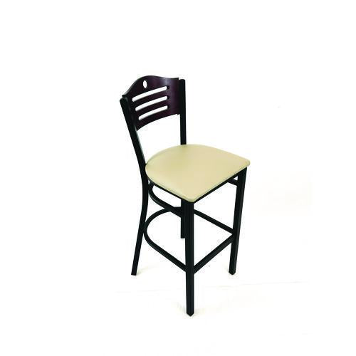 Image of JMC Furniture EBBVTAUB Eagle Series Barstool, Supports Up to 300 lb, 28.5" Seat Height, Taupe Seat, Dark Mahogany Back, Black Base
