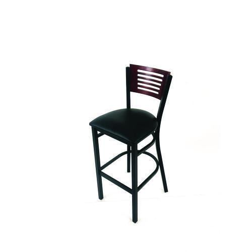 Image of JMC Furniture JRBBVBLKB Jones River Series Barstool, Supports Up to 300 lb, 28.5" Seat Height, Black Seat, Dark Mahogany Back, Black Base