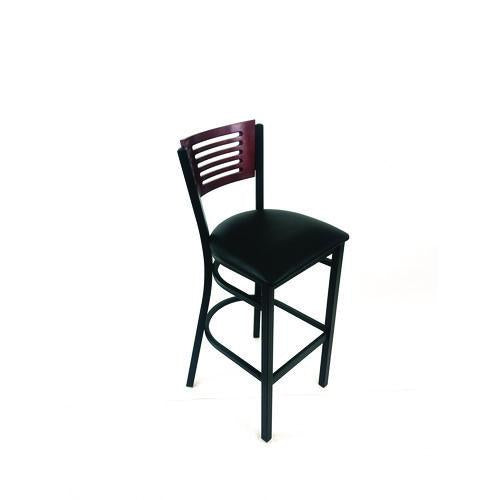 Image of JMC Furniture JRBBVBLKB Jones River Series Barstool, Supports Up to 300 lb, 28.5" Seat Height, Black Seat, Dark Mahogany Back, Black Base