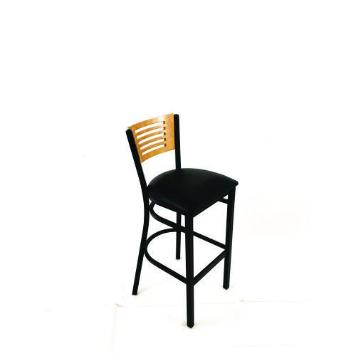 Image of JMC Furniture JRBBVBLKD Jones River Series Barstool, Supports Up to 300 lb, 28.5" Seat Height, Black Seat, Natural Back, Black Base
