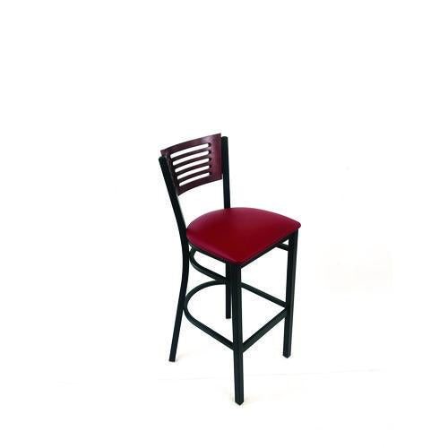 Image of JMC Furniture JRBBVBURB Jones River Series Barstool, Supports Up to 300 lb, 28.5" Seat Height, Burgundy Seat, Dark Mahogany Back, Black Base