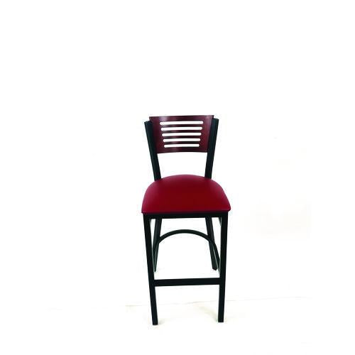 Image of JMC Furniture JRBBVBURB Jones River Series Barstool, Supports Up to 300 lb, 28.5" Seat Height, Burgundy Seat, Dark Mahogany Back, Black Base