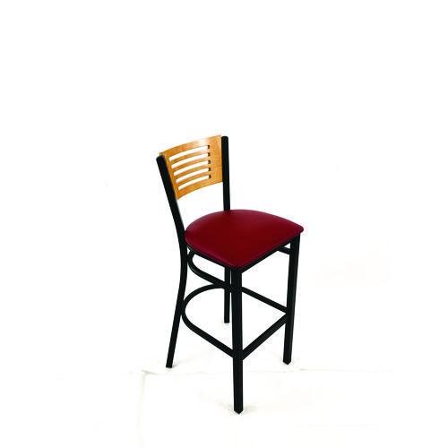 Image of JMC Furniture JRBBVBURD Jones River Series Barstool, Supports Up to 300 lb, 28.5" Seat Height, Burgundy Seat, Natural Back, Black Base