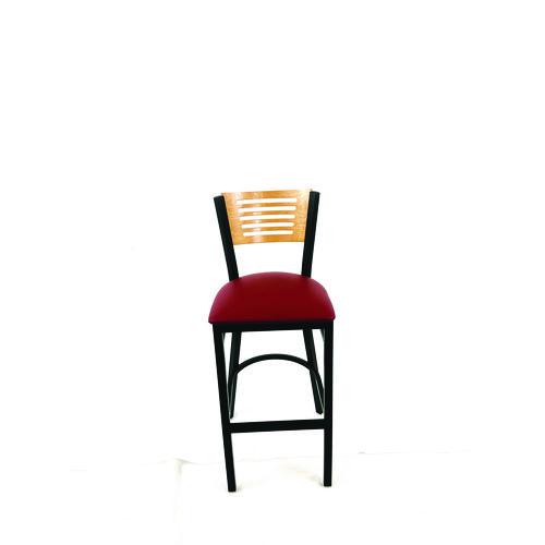Image of JMC Furniture JRBBVBURD Jones River Series Barstool, Supports Up to 300 lb, 28.5" Seat Height, Burgundy Seat, Natural Back, Black Base