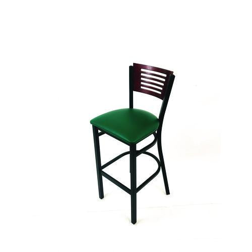Image of JMC Furniture JRBBVGRNB Jones River Series Barstool, Supports Up to 300 lb, 28.5" Seat Height, Green Seat, Dark Mahogany Back, Black Base