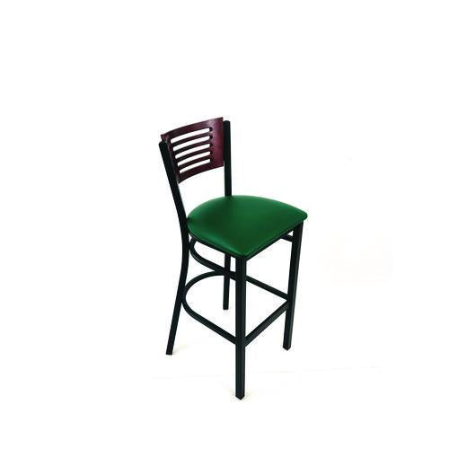 Image of JMC Furniture JRBBVGRNB Jones River Series Barstool, Supports Up to 300 lb, 28.5" Seat Height, Green Seat, Dark Mahogany Back, Black Base