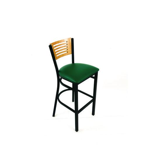Image of JMC Furniture JRBBVGRND Jones River Series Barstool, Supports Up to 300 lb, 28.5" Seat Height, Green Seat, Natural Back, Black Base