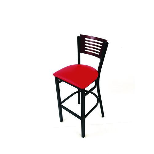 Image of JMC Furniture JRBBVREDB Jones River Series Barstool, Supports Up to 300 lb, 28.5" Seat Height, Red Seat, Dark Mahogany Back, Black Base