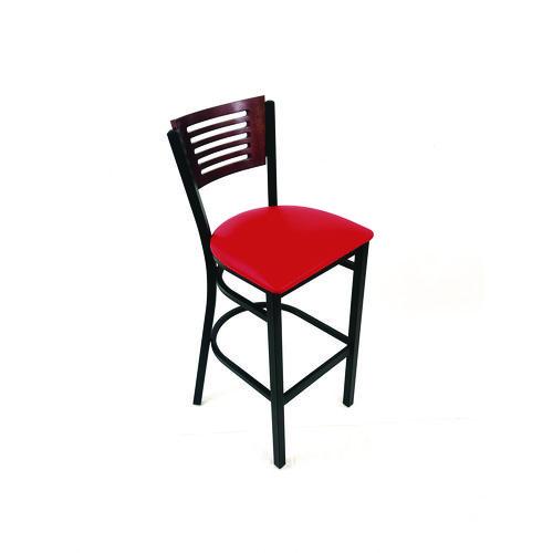 Image of JMC Furniture JRBBVREDB Jones River Series Barstool, Supports Up to 300 lb, 28.5" Seat Height, Red Seat, Dark Mahogany Back, Black Base