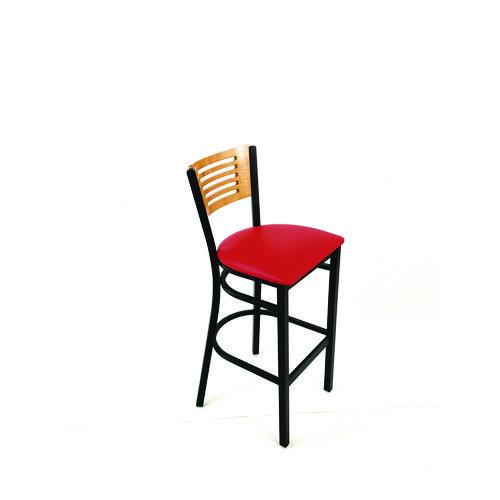Image of JMC Furniture JRBBVREDD Jones River Series Barstool, Supports Up to 300 lb, 28.5" Seat Height, Red Seat, Natural Back, Black Base