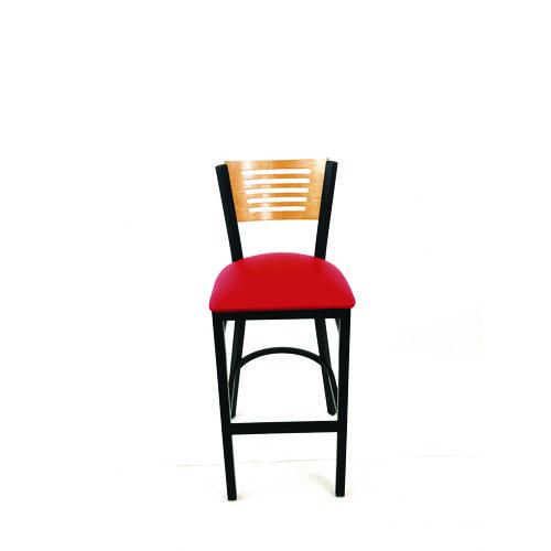 Image of JMC Furniture JRBBVREDD Jones River Series Barstool, Supports Up to 300 lb, 28.5" Seat Height, Red Seat, Natural Back, Black Base
