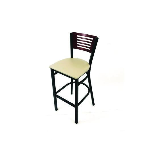 Image of JMC Furniture JRBBVTAUB Jones River Series Barstool, Supports Up to 300 lb, 28.5" Seat Height, Taupe Seat, Dark Mahogany Back, Black Base