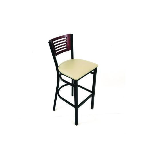 Image of JMC Furniture JRBBVTAUB Jones River Series Barstool, Supports Up to 300 lb, 28.5" Seat Height, Taupe Seat, Dark Mahogany Back, Black Base