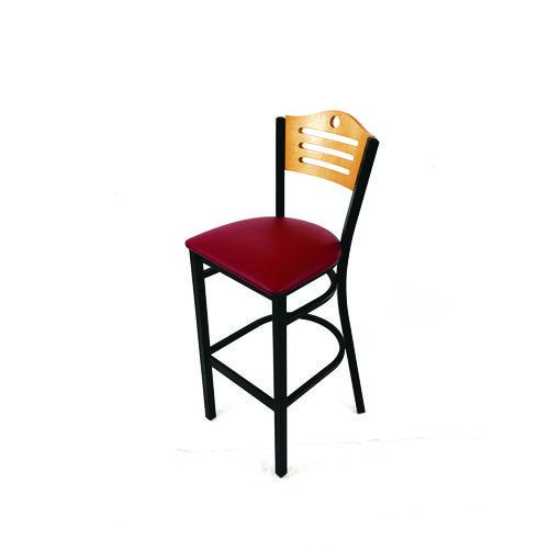 Image of JMC Furniture EBBVBURD Eagle Series Barstool, Supports Up to 300 lb, 28.5" Seat Height, Burgundy Seat, Natural Back, Black Base