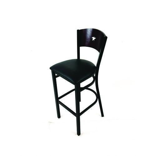 Image of JMC Furniture LBBVBLKB Liberty Series Barstool, Supports Up to 300 lb, 28.5" Seat Height, Black Seat, Dark Mahogany Back, Black Base