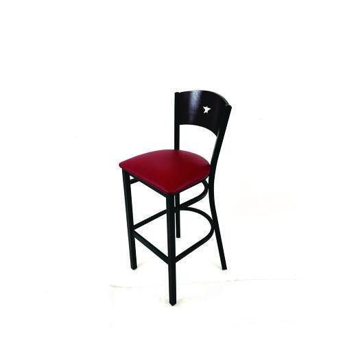 Image of JMC Furniture LBBVBURB Liberty Series Barstool, Supports Up to 300 lb, 28.5" Seat Height, Burgundy Seat, Dark Mahogany Back, Black Base