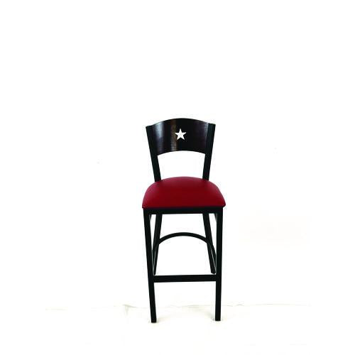 Image of JMC Furniture LBBVBURB Liberty Series Barstool, Supports Up to 300 lb, 28.5" Seat Height, Burgundy Seat, Dark Mahogany Back, Black Base