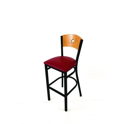 Image of JMC Furniture LBBVBURD Liberty Series Barstool, Supports Up to 300 lb, 28.5" Seat Height, Burgundy Seat, Natural Back, Black Base