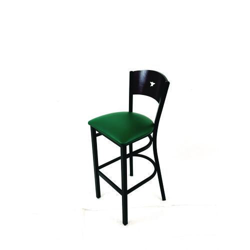 Image of JMC Furniture LBBVGRNB Liberty Series Barstool, Supports Up to 300 lb, 28.5" Seat Height, Green Seat, Dark Mahogany Back, Black Base
