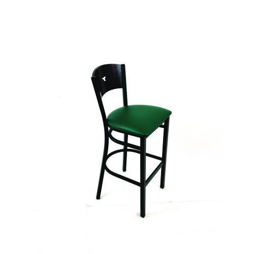 Image of JMC Furniture LBBVGRNB Liberty Series Barstool, Supports Up to 300 lb, 28.5" Seat Height, Green Seat, Dark Mahogany Back, Black Base