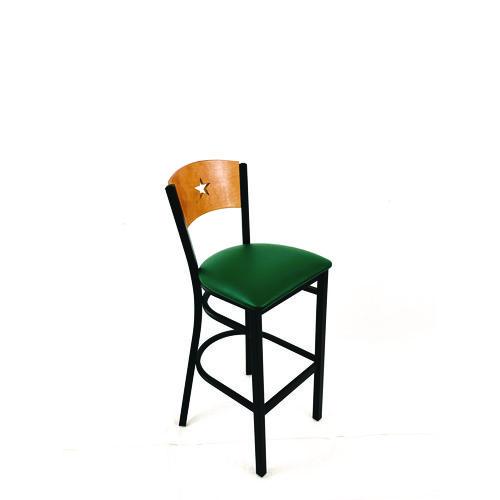 Image of JMC Furniture LBBVGRND Liberty Series Barstool, Supports Up to 300 lb, 28.5" Seat Height, Green Seat, Natural Back, Black Base