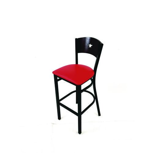 Image of JMC Furniture LBBVREDB Liberty Series Barstool, Supports Up to 300 lb, 28.5" Seat Height, Red Seat, Dark Mahogany Back, Black Base