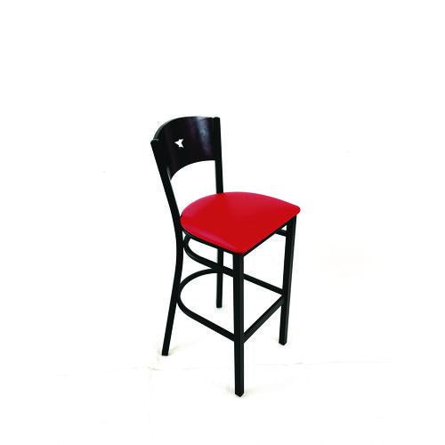 Image of JMC Furniture LBBVREDB Liberty Series Barstool, Supports Up to 300 lb, 28.5" Seat Height, Red Seat, Dark Mahogany Back, Black Base