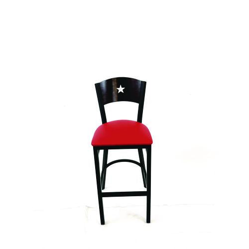 Image of JMC Furniture LBBVREDB Liberty Series Barstool, Supports Up to 300 lb, 28.5" Seat Height, Red Seat, Dark Mahogany Back, Black Base