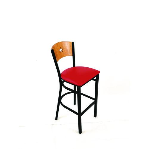 Image of JMC Furniture LBBVREDD Liberty Series Barstool, Supports Up to 300 lb, 28.5" Seat Height, Red Seat, Natural Back, Black Base