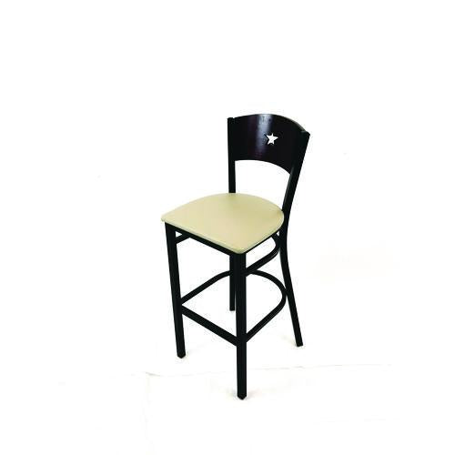 Image of JMC Furniture LBBVTAUB Liberty Series Barstool, Supports Up to 300 lb, 28.5" Seat Height, Taupe Seat, Dark Mahogany Back, Black Base