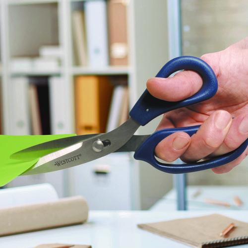 Image of Westcott® 00454 Power Pivot Shears, 8" Long, 3.5" Cut Length, Straight Blue Handle