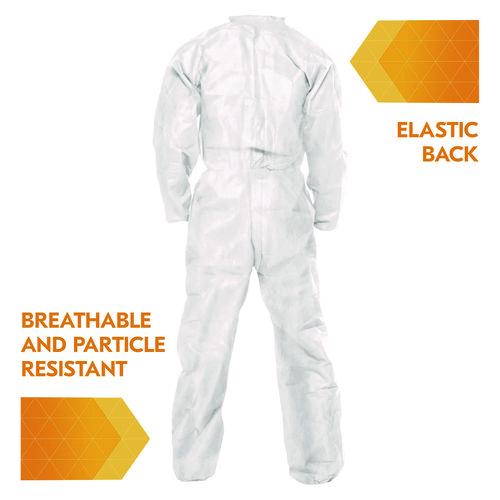 Image of KleenGuard KCC 49106 A20 Breathable Particle Protection Coveralls, Zip Front, Elastic Back, Wrists, Ankles, 3X-Large, White, 20/Carton