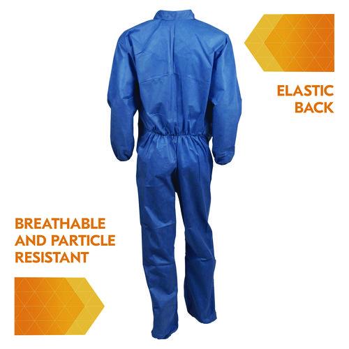 Image of KleenGuard KCC 58506 A20 Breathable Particle Protection Coveralls, Zip Front, Elastic Back, Wrists, Ankles, 3X-Large, Blue, 20/Carton