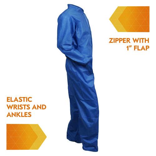 Image of KleenGuard KCC 58506 A20 Breathable Particle Protection Coveralls, Zip Front, Elastic Back, Wrists, Ankles, 3X-Large, Blue, 20/Carton