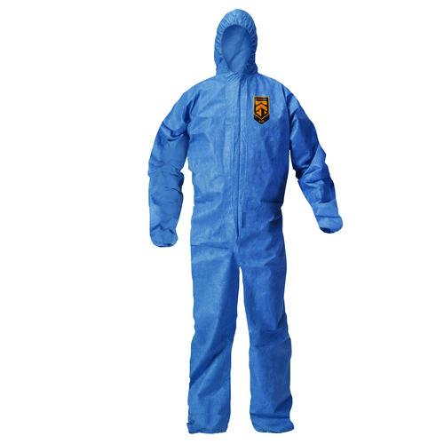 Image of KleenGuard KCC 58515 A20 Breathable Particle Protection Coveralls, Zip Front, Hood, Elastic Back, Wrists, Ankles, 2X-Large, Blue, 24/Carton