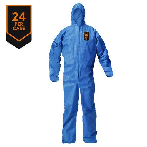 Image of KleenGuard KCC 58515 A20 Breathable Particle Protection Coveralls, Zip Front, Hood, Elastic Back, Wrists, Ankles, 2X-Large, Blue, 24/Carton