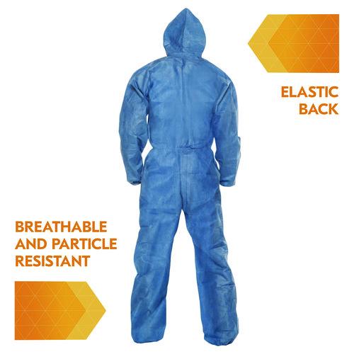 Image of KleenGuard KCC 58515 A20 Breathable Particle Protection Coveralls, Zip Front, Hood, Elastic Back, Wrists, Ankles, 2X-Large, Blue, 24/Carton