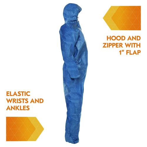 Image of KleenGuard KCC 58515 A20 Breathable Particle Protection Coveralls, Zip Front, Hood, Elastic Back, Wrists, Ankles, 2X-Large, Blue, 24/Carton